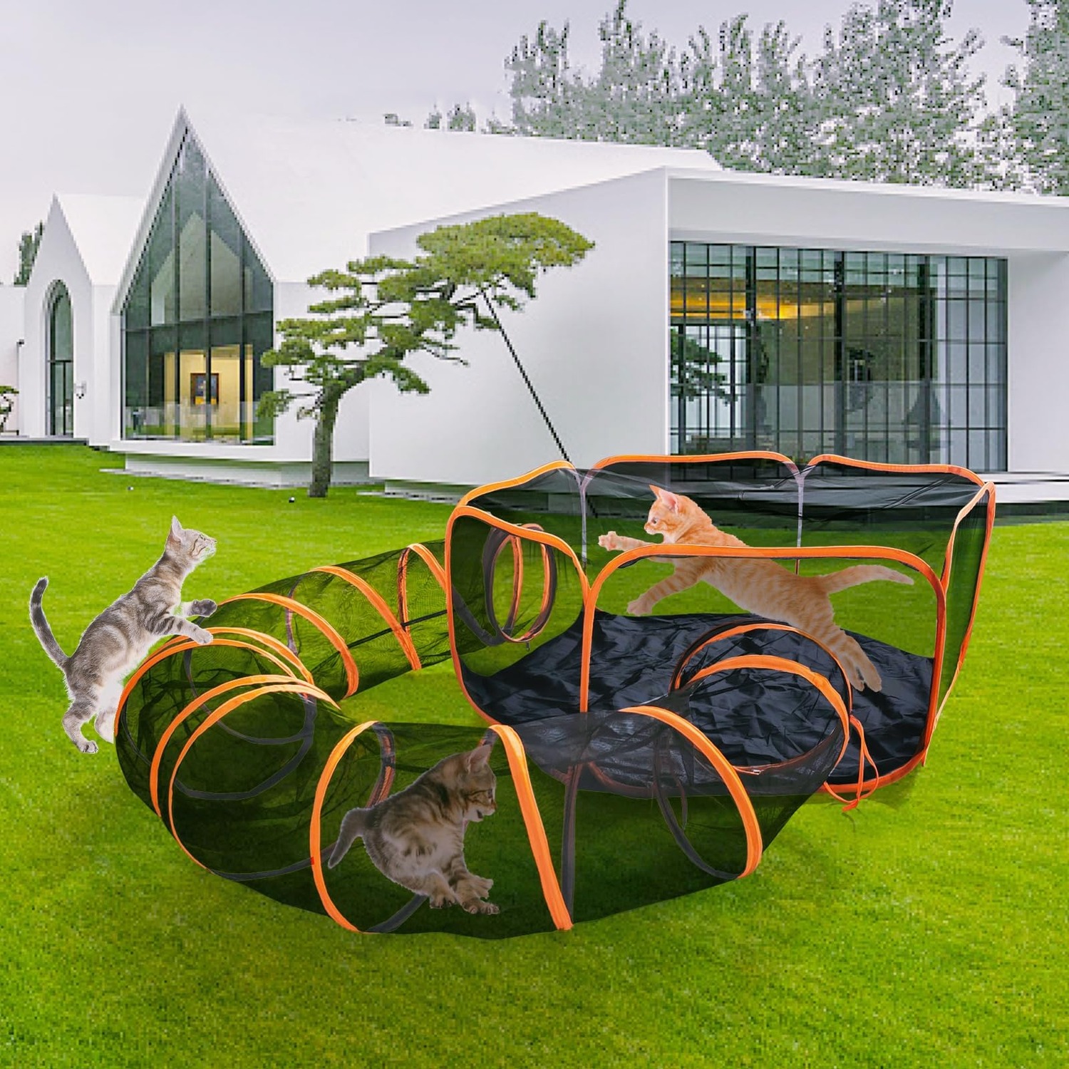 Foldable Cat Enclosure with Connecting Tunnel