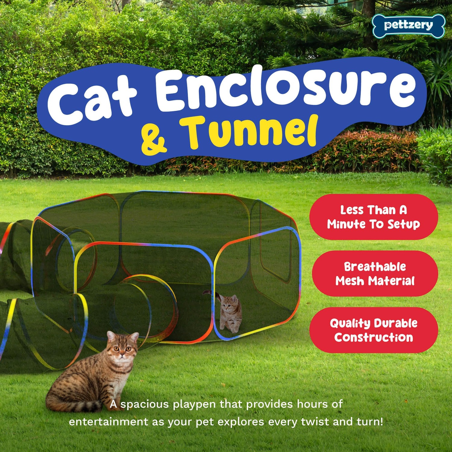 Portable Catio Cat Tent with Play Tunnel