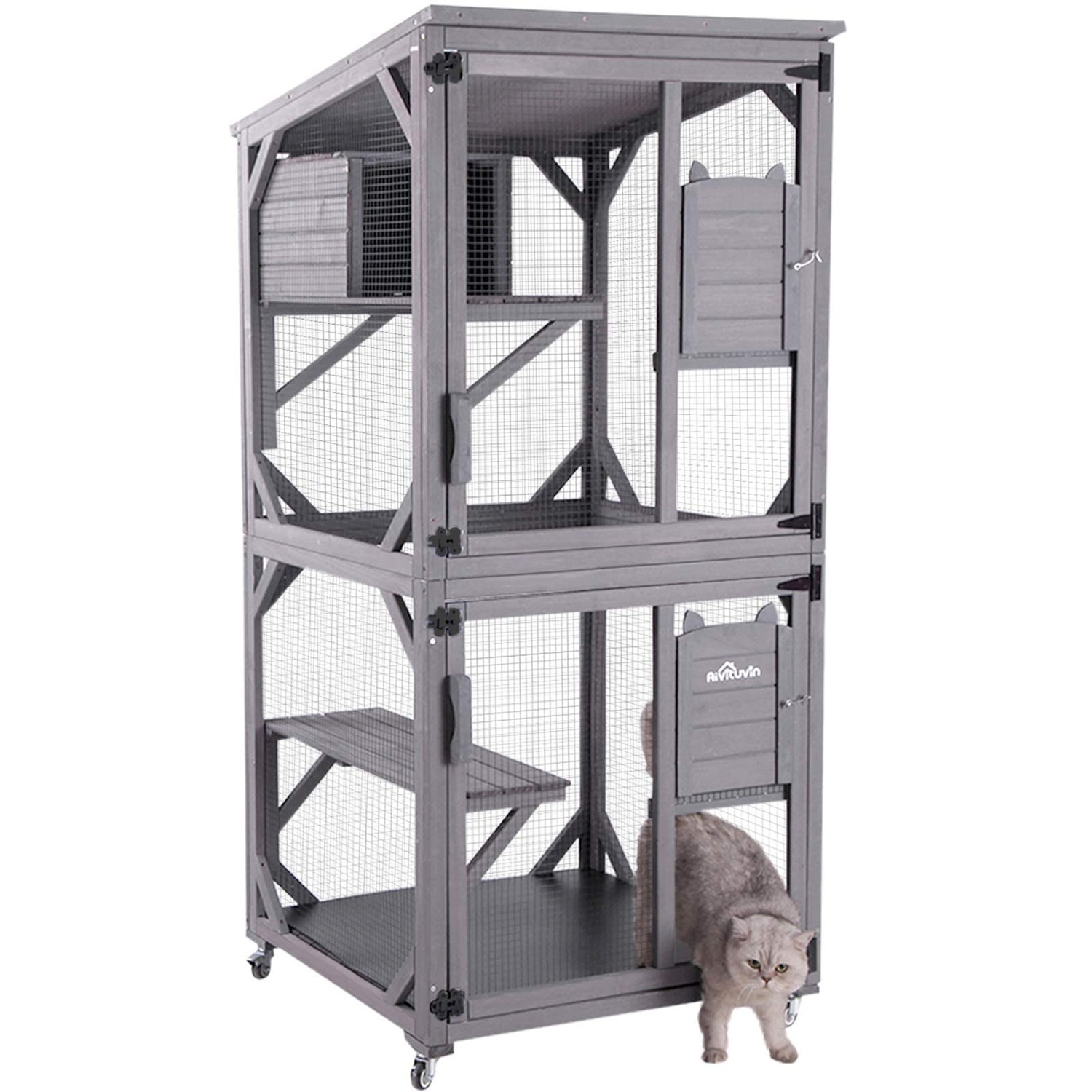 Walk-In Catio Wooden Cat Enclosure with Wheels
