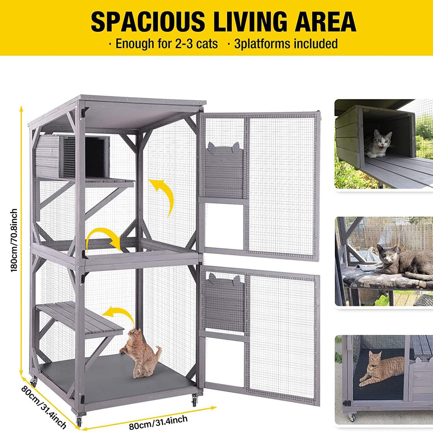 Walk-In Catio Wooden Cat Enclosure with Wheels: image 3
