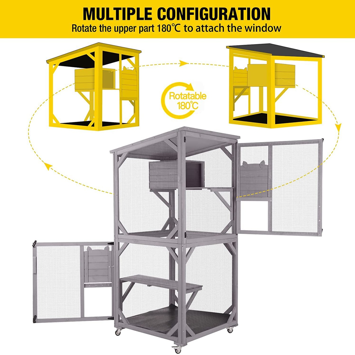Walk-In Catio Wooden Cat Enclosure with Wheels: image 5